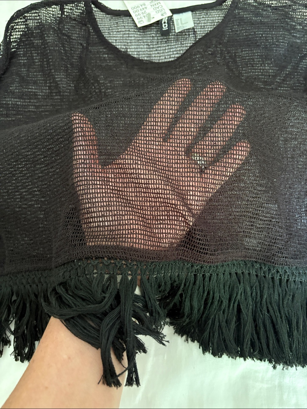 NEW Black Cropped Fringe Mesh Top